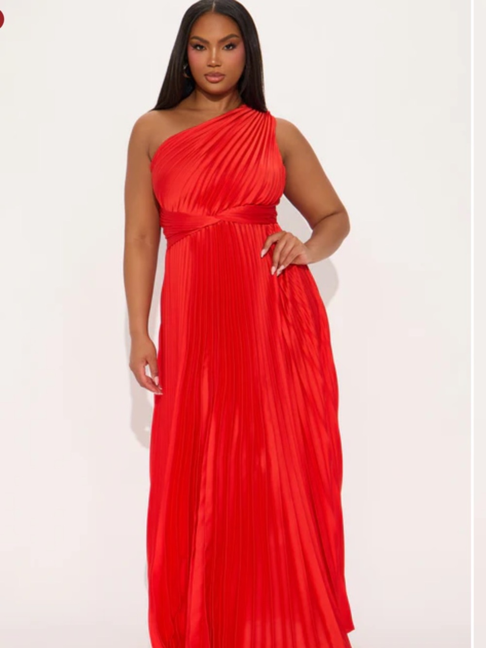 NWT Red One-Shoulder Pleated Evening Dress